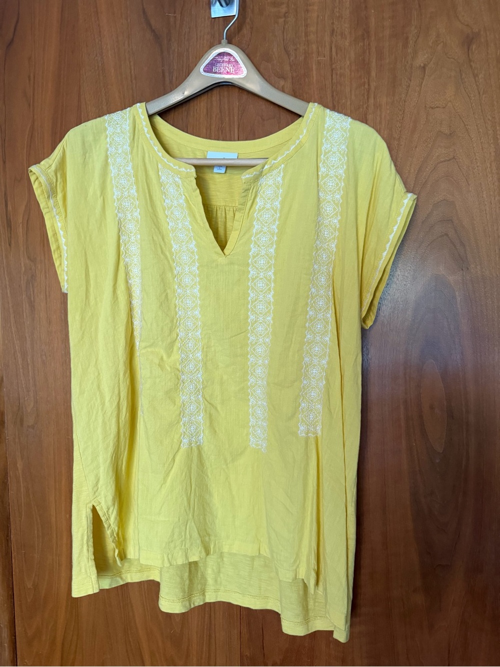 J.Jill Petite L Yellow Embroidered Mixed Media Top